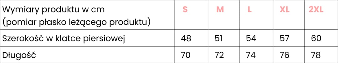 Tabela rozmiarów koszulki